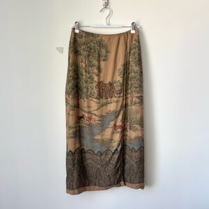 Vintage Ralph Lauren Country Scene Wool Wrap Skirt Size 8 Dog Cabin Fox Hunt